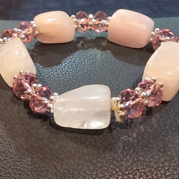 3/$20 Rose Quartz Stretch Bracelet Pink Beaded Natural Stone Silver Jewelry - Picture 1 of 12